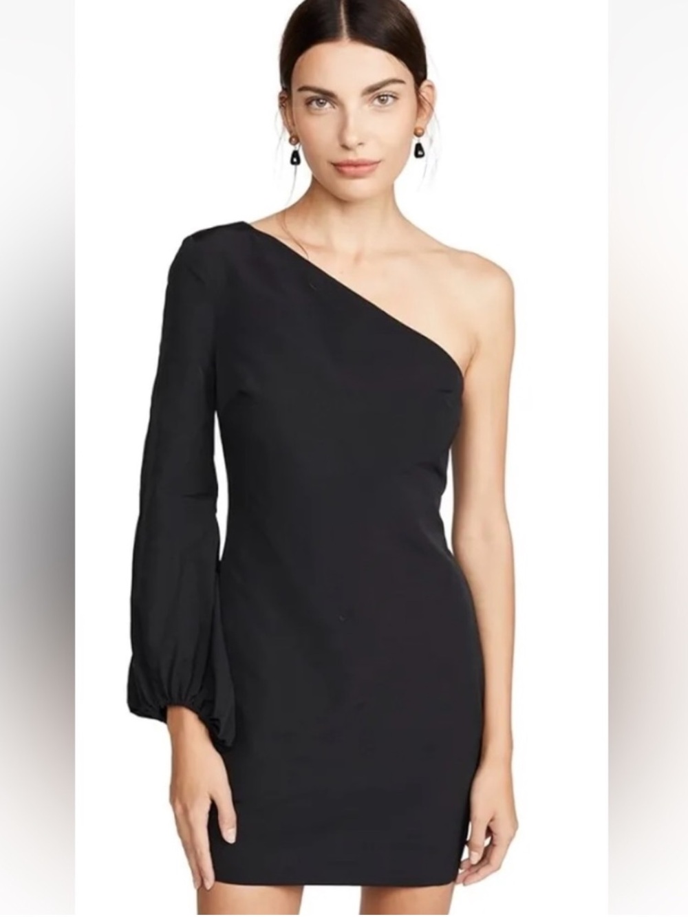 Staud Paula One-Shoulder Asymmetrical Mini Dress in Black